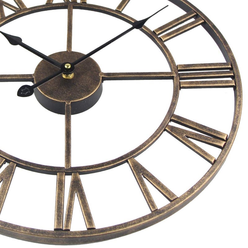 Timelike Large Roman Wall Clock, Rustic Vintage Metal Oversized Big Clock Home Living Room Art Decor (Gold, 16 Inch) - Image 4